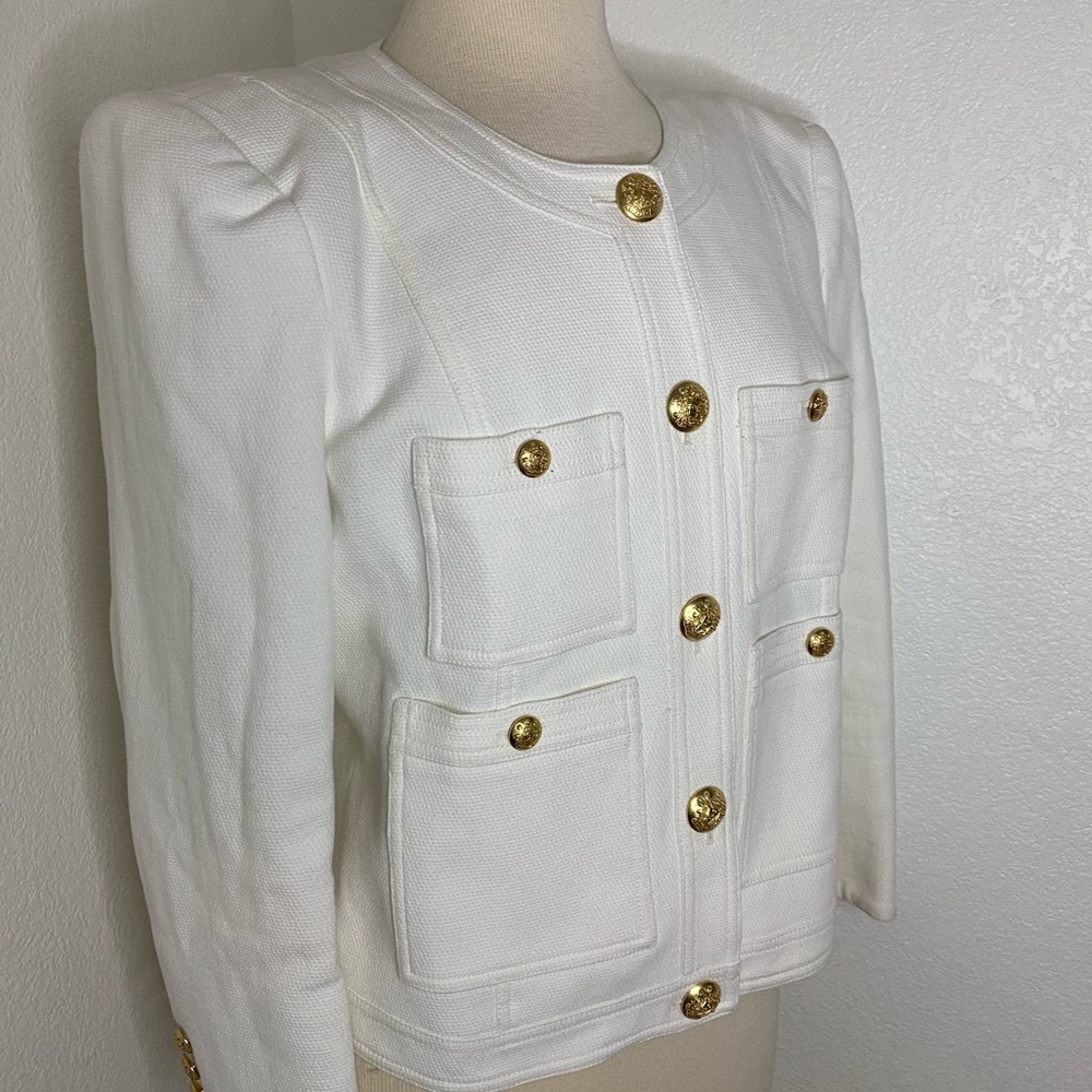 Veronica Beard Women’s White Textured Button-Front Jacket with Gold Buttons - Picture 7 of 10